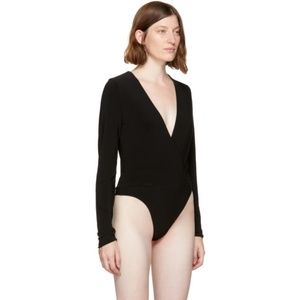 Wool Long Sleeve Black Wrap Bodysuit